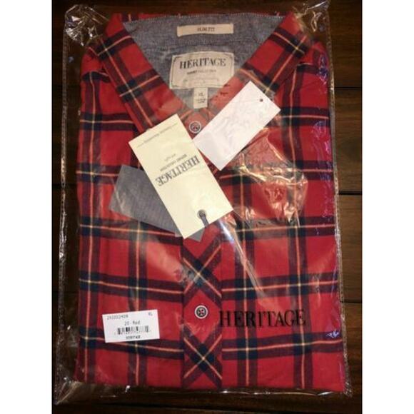 Report Collection Plaid Flannel Slim Fit Sport Shirt Color RED Size 2XL - Picture 11 of 13